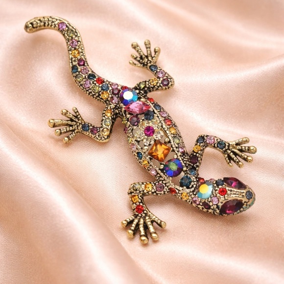 Anthropologie Jewelry - Reptile Multicolor Gemstone Lizard Brooch